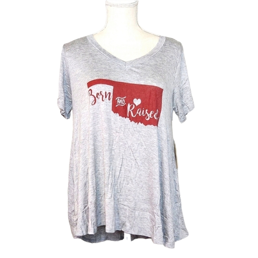 NWT Altar'd State Small Gray Oklahoma Born Sooner Short Sleeve Shirt